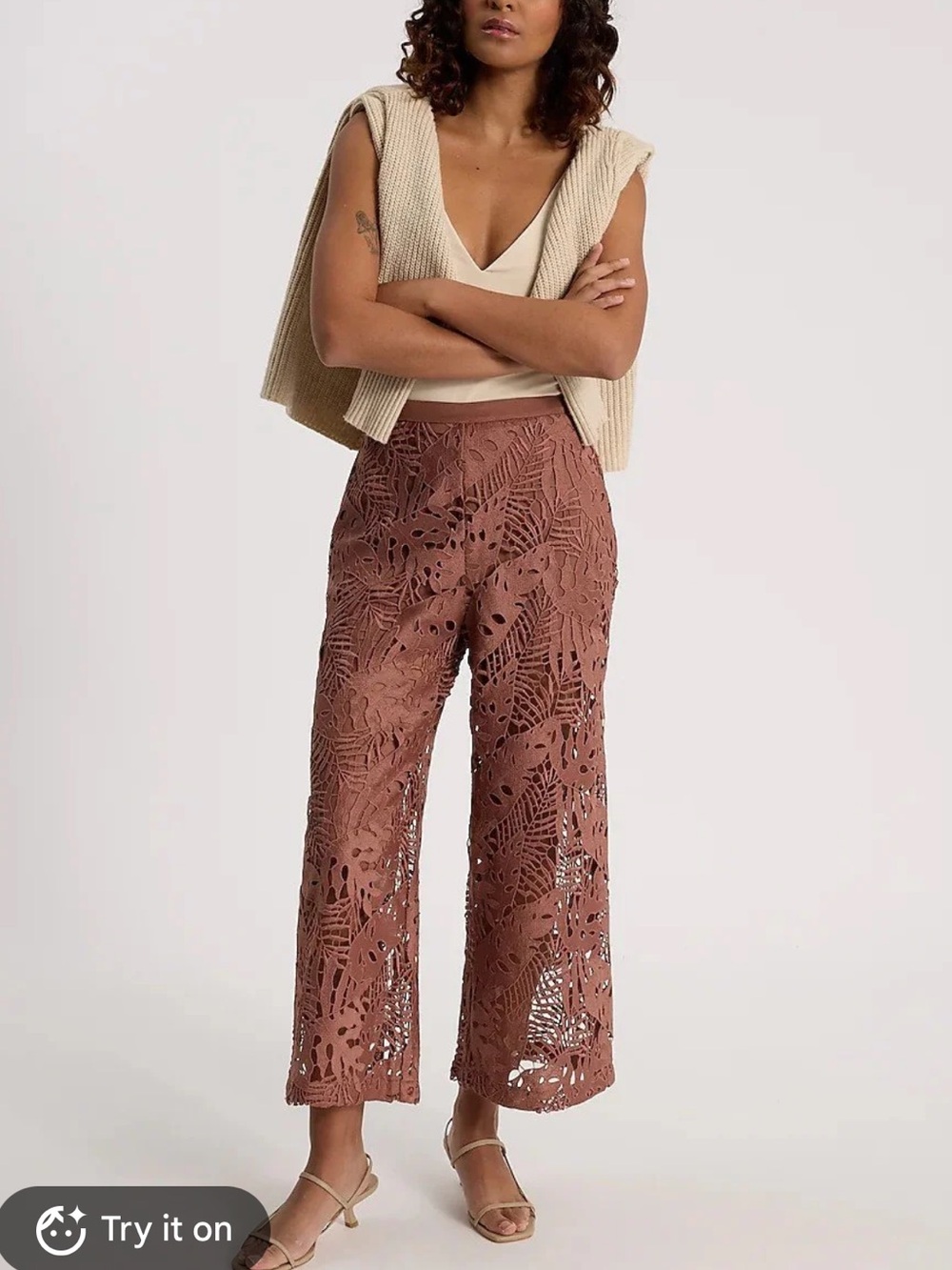 Express High Waisted Lace Wide Leg Ankle Pant